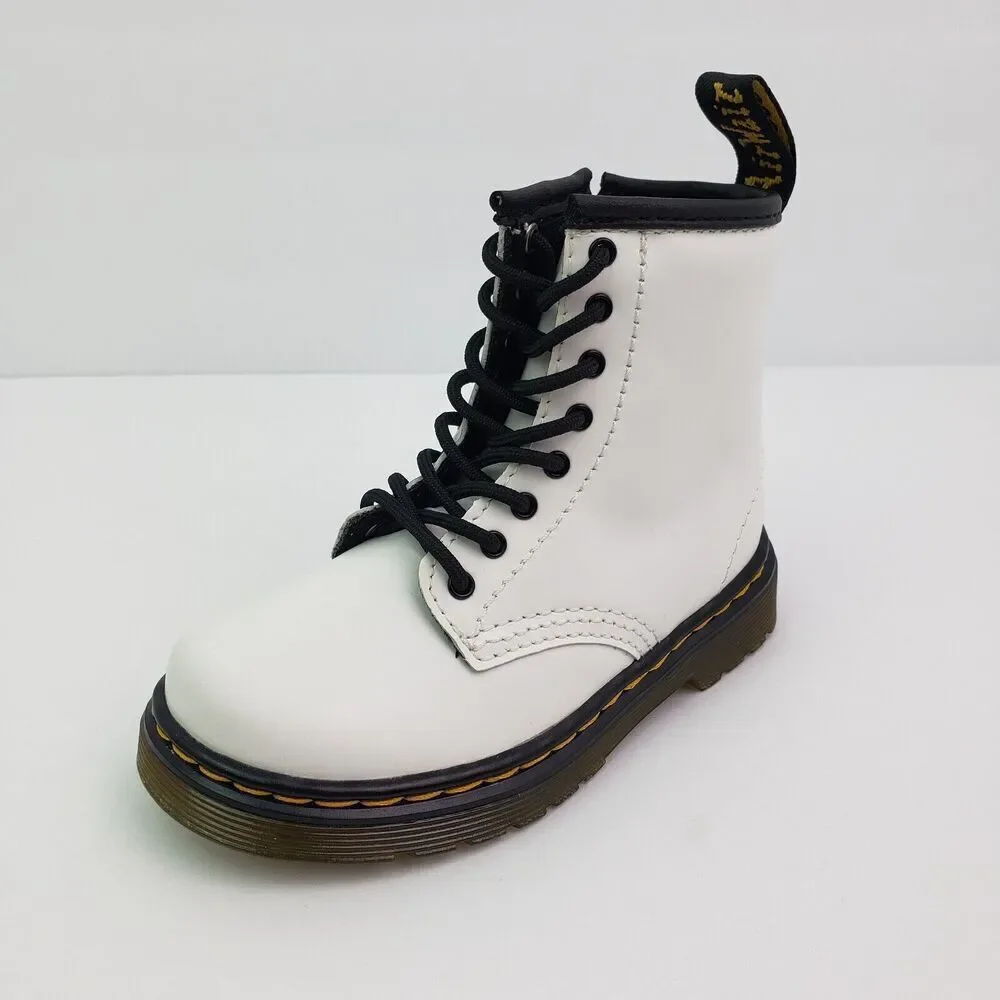 Dr Doc Martens 1460T Toddler Girls Size 8 White Leather Lace Up Combat Boots